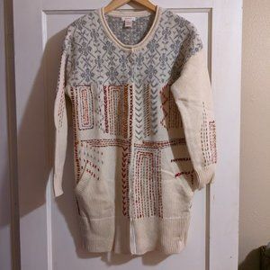 Intarsia, Embroidered Wool Cardigan